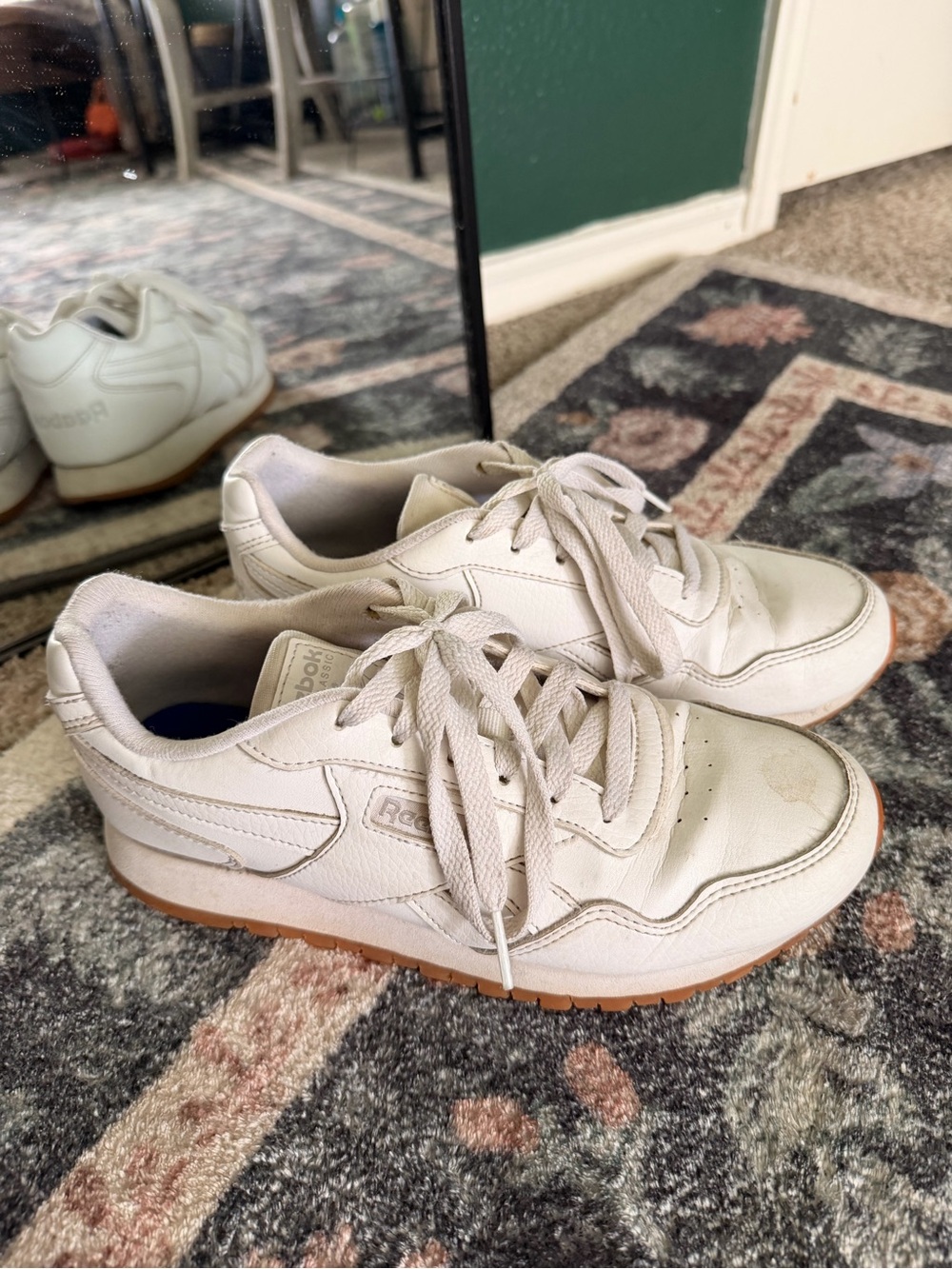 Reebok Off-White Leather Sneakers with Gum Sole